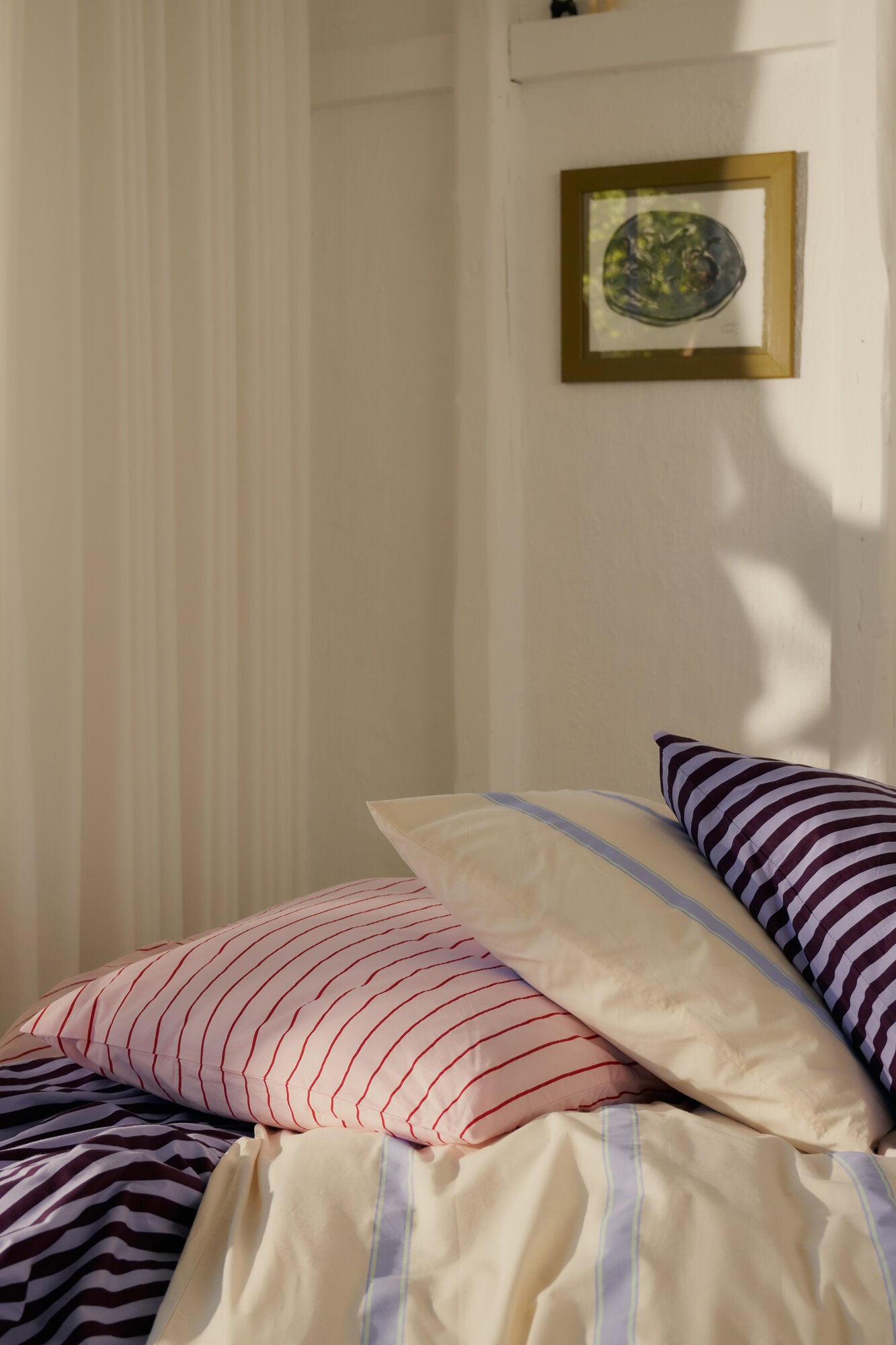 Percale hovedpudebetræk, 60x63 cm – Wine & Lavender blue